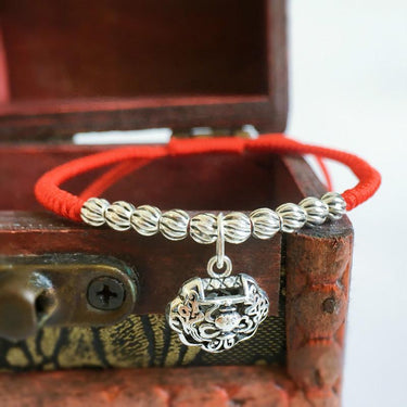 Sterling Silver Lock Charm- STAY SAFE Red Rope Bracelet